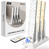 EZVALO product pack showing three lights and charging dock, easy setup benefit