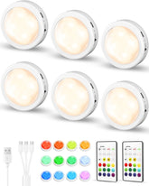 EZVALO front packaging showing 6 rechargeable puck lights and remote for convenient setup
