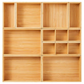 Fabsome front view of nine-piece bamboo tray set showing natural finish and neat design