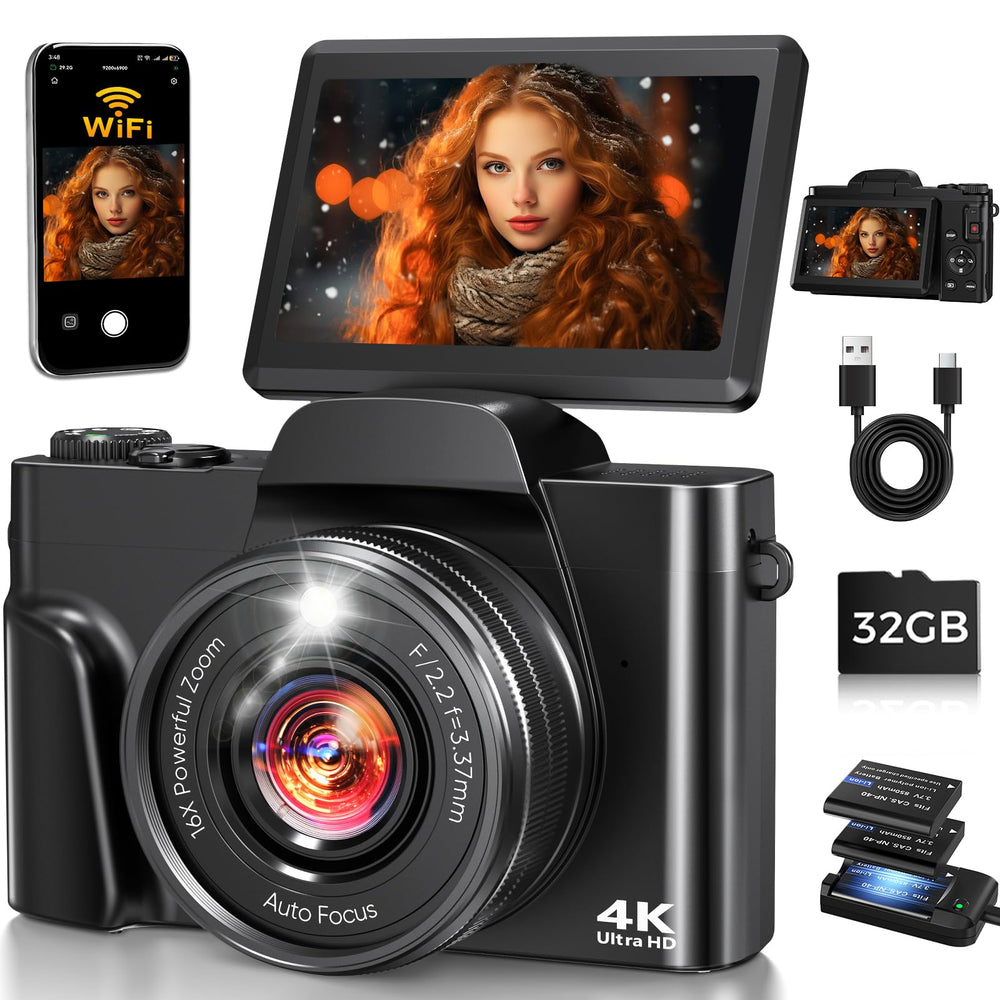 FACLAM front view of black camera showcasing compact design and portability