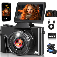 FACLAM front view of black camera showcasing compact design and portability