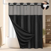 FADOTY front view black curtain showing clean, hook-free hanging and neat finish