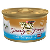 Fancy Feast front can showing ocean whitefish and tuna, appealing gourmet look
