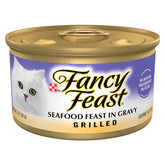 Fancy Feast front can view showing grilled seafood label and convenient portioning