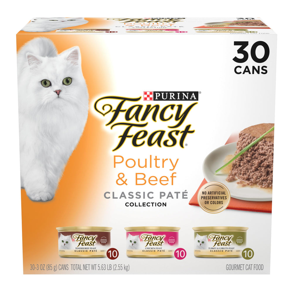 Fancy Feast front packaging showing 30-pack for variety and convenience