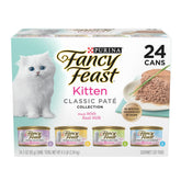 Fancy Feast front packaging showing 24-can kitten variety for convenient nutrition