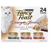 Fancy Feast front packaging showing 24-pack and variety for easy selection