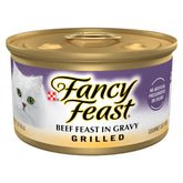 Fancy Feast front packaging showing grilled beef cans and convenience