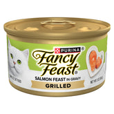 Fancy Feast front packaging showing grilled salmon cans and gourmet appeal