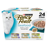 Fancy Feast front packaging showing grilled seafood multipack and convenience