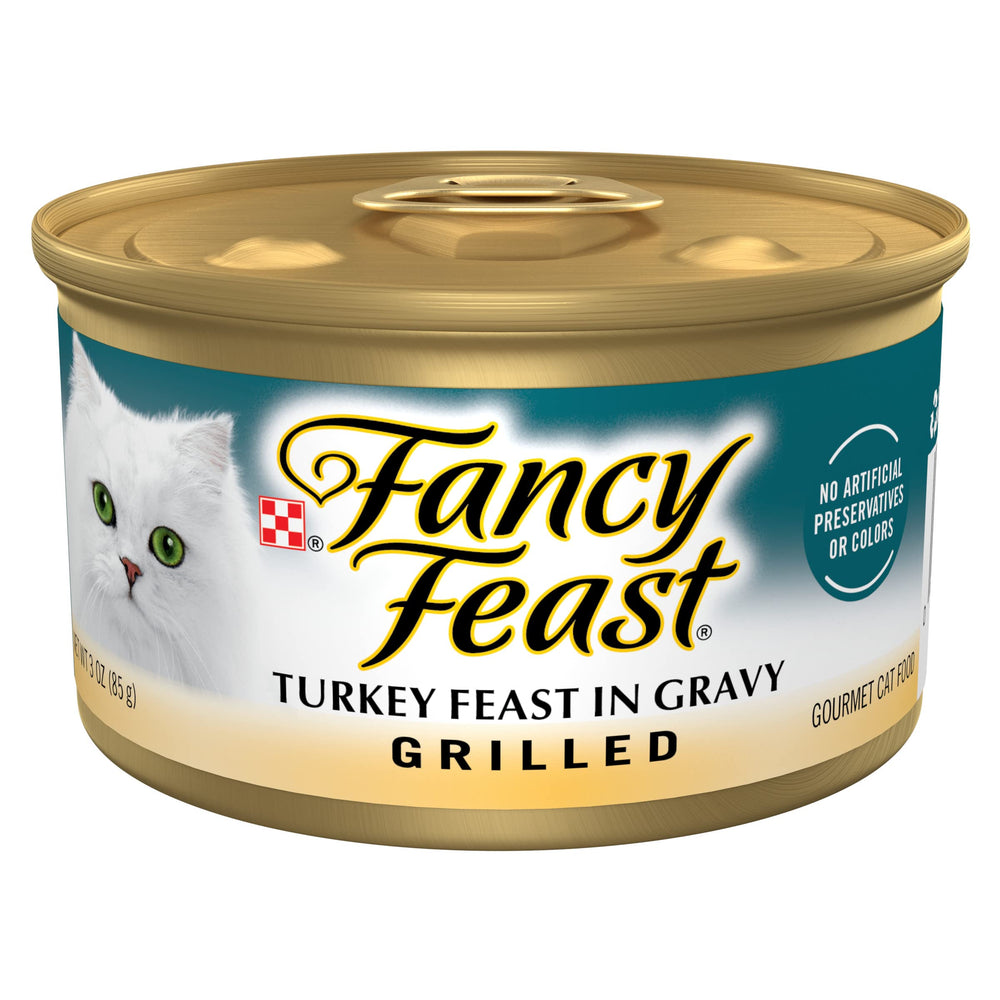 Fancy Feast front can showing grilled turkey branding and gourmet appeal