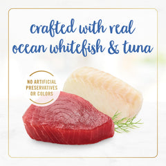 Fancy Feast ingredient and nutrition label close-up, shows quality details