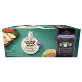Fancy Feast front packaging showing variety pack and vibrant branding benefits convenience