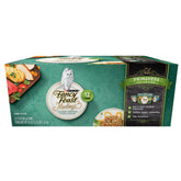 Fancy Feast front packaging showing 24 cans, highlights variety and convenience