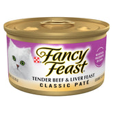 Fancy Feast front can showing Tender Beef and Liver label and appeal
