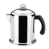 Farberware Yosemite front view showing polished stainless and classic shape for durable brewing