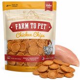 Farm To Pet front packaging showing chicken chips and benefits