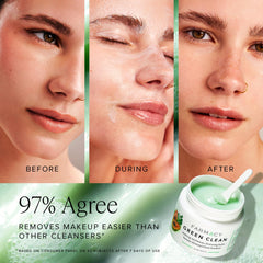 Farmacy Green Clean being massaged onto skin illustrating gentle makeup melting action