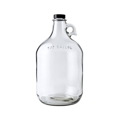 FastRack front view of 1 gallon clear glass jug showing capacity and label and convenient storage