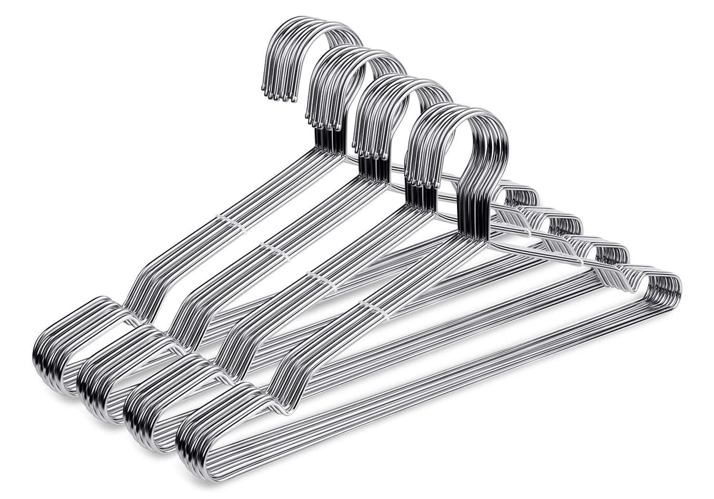 Fayleeko front pack of 40 stainless steel hangers showing quantity and clean storage benefit