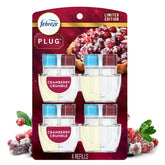 Febreze front packaging showing Cranberry Crumble scent and four refills benefit fresh-smelling rooms