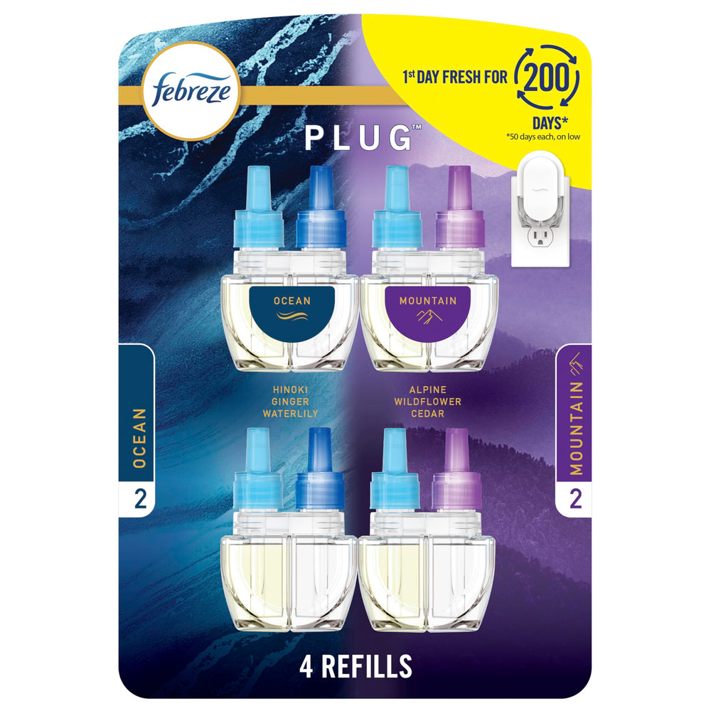Febreze front packaging showing 4-pack refills and convenience benefit