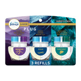Febreze front packaging showing three scented oil refills and packaging benefit