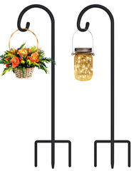 FEED GARDEN front view of two shepherd hooks showing compact design and curb appeal