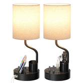 Fenmzee lamps front view on nightstand, adds organized bedside charging