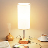 Fenmzee front view on nightstand shows compact lamp lighting bedside