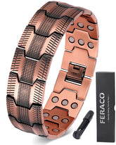 Feraco bracelet front view showing polished copper and masculine links for versatile style