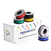 Fermerry front view of six colored 20 AWG spools showing neat organization and quick access