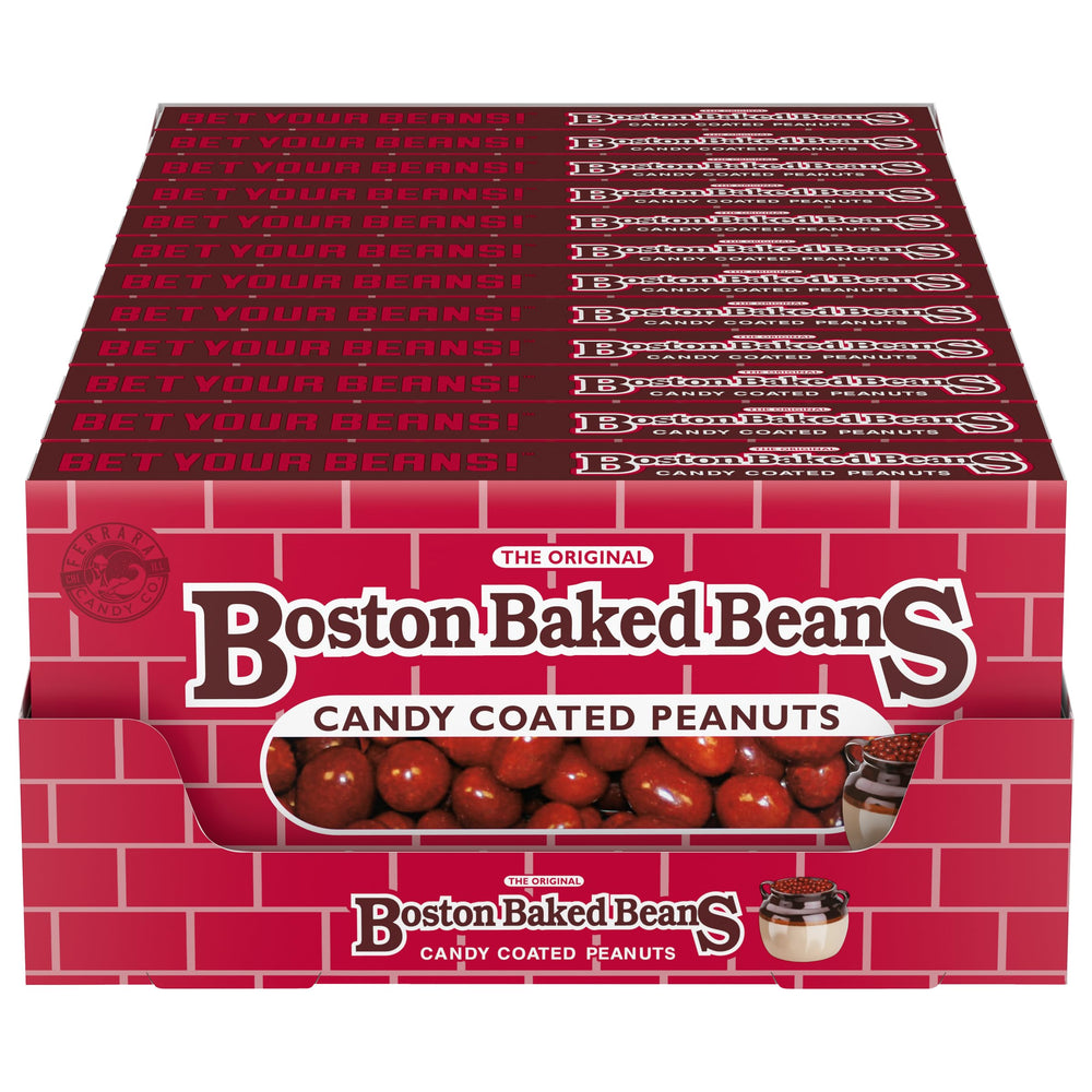 Ferrara Boston Baked Beans theater box front showcasing classic packaging and easy grab-and-go benefit