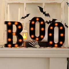 FestalMart BOO front view showing bold letters and warm orange glow for festive charm