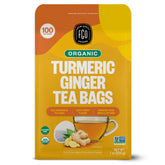 FGO front packaging showing organic turmeric ginger tea, clear labeling benefit