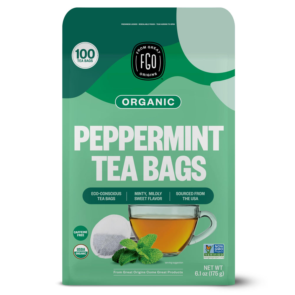 FGO front packaging showing organic peppermint and eco-friendly benefits
