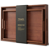Fibogollo front view of two bamboo serving trays showing clean finish and handles for elegant serving