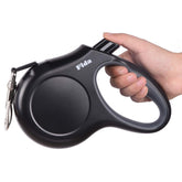 Fida front view of black retractable leash showing durable housing and tape for reliability