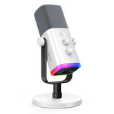 FIFINE AmpliGame AM8W front view showing compact white body and clean design benefit: space-saving