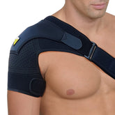 FIGHTECH shoulder brace front view showing full-wrap support and stability benefit