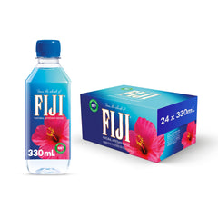 FIJI front pack shows 24 bottles, brand clarity and convenience