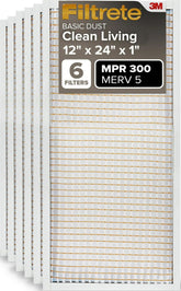Filtrete front packaging 12x24x1 showing pack of six and benefits