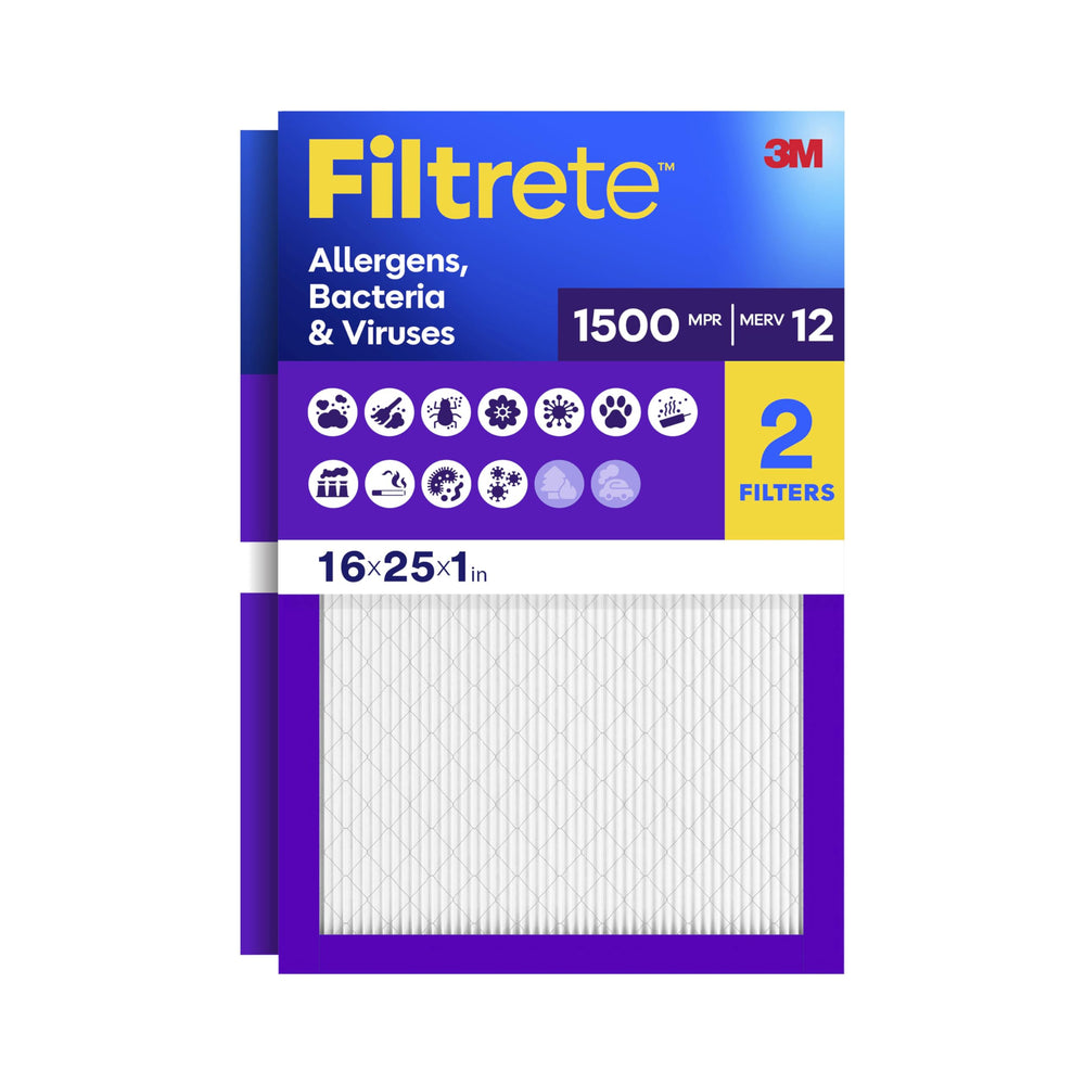 Filtrete front packaging showing product name and size, clearer indoor air benefit