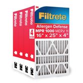 Filtrete 4-pack front packaging showing brand and size, clarifies purchase benefit