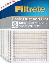 Filtrete front packaging shows product name and six-pack benefits by Filtrete