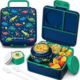 Fimibuke front view of closed bento box showing bright pattern and easy-carry handle benefit