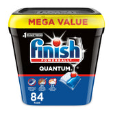 Finish front packaging showing 84-count pods and brand benefits