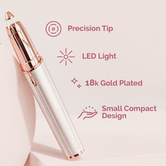Finishing Touch LED light illuminating tiny eyebrow hairs for precise removal