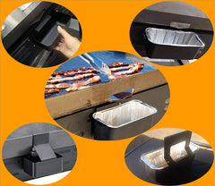 Firsgrill liner seated in griddle grease cup showing secure fit benefit