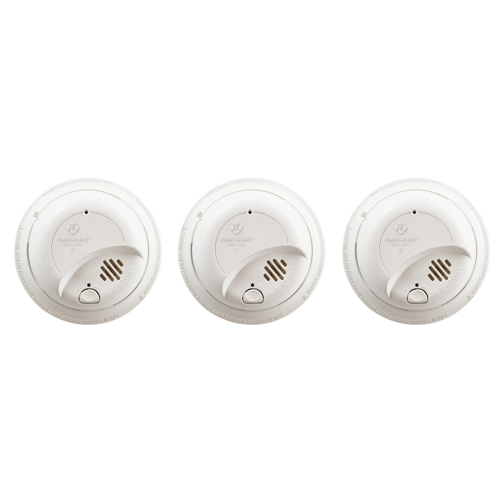 First Alert 9120B front view three-pack showing compact design and clear labeling for reliable protection